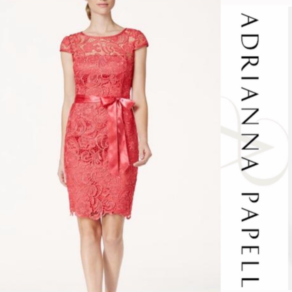 Adrianna Papell cap sleeve lace cocktail dress